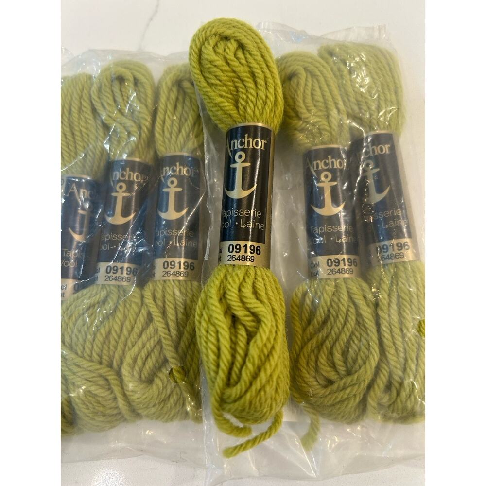 Vtg Anchor Tapisserie 100% Wool Yarn Green 6 Skeins 10M #09196 Embroidery Thread